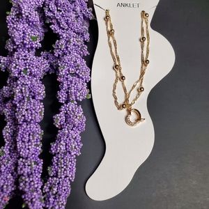 Initial Ankle Bracelet with letter (Q) symbol, double layer chain color Gold